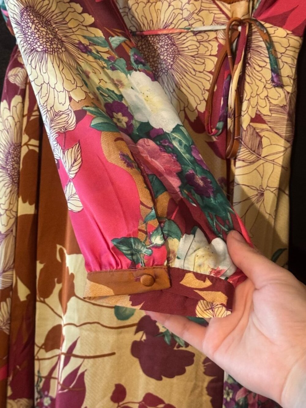 Lulus Put On a Smile Burgundy Floral Satin Wrap Maxi Dress Size XL Long Sleeve - Picture 6 of 8